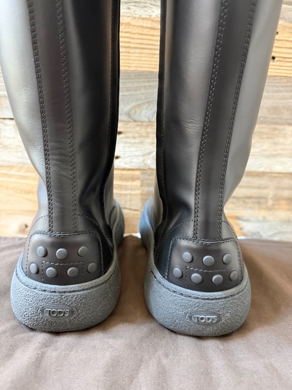 Tod's Black Leather Tall Knee-Length Lace-Up Side Zip Boots Size 39 / 8 NIB - Picture 5 of 14